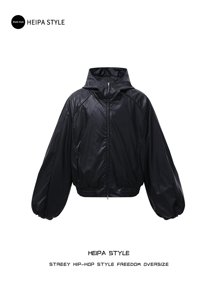 Street Fashion Youth - American Retro Cleanfit Hooded PU Leather