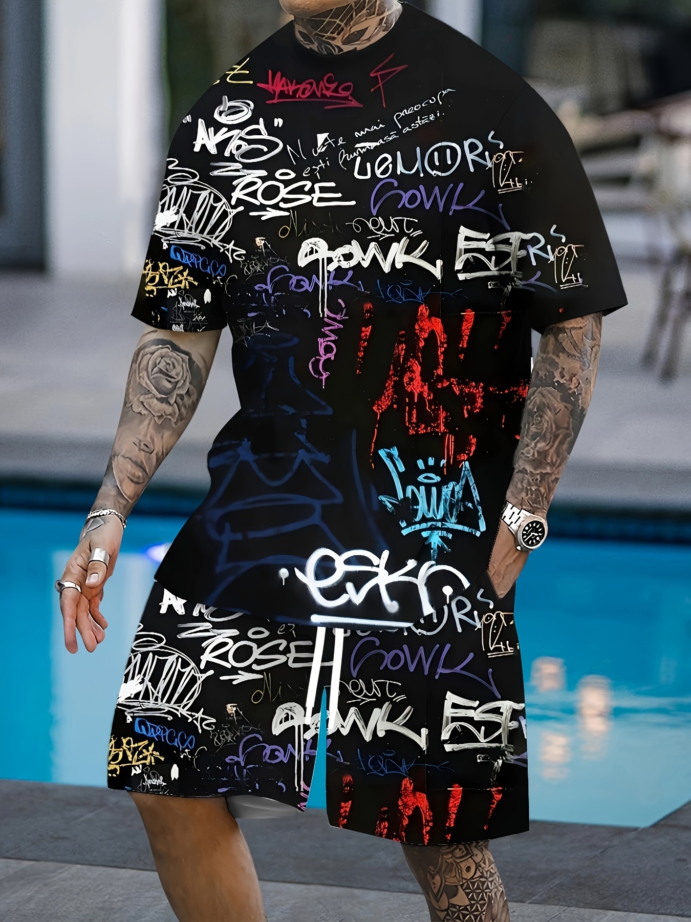 2026 Summer New Men's Short-Sl – Street Fashion Graffiti recenzja i cena
