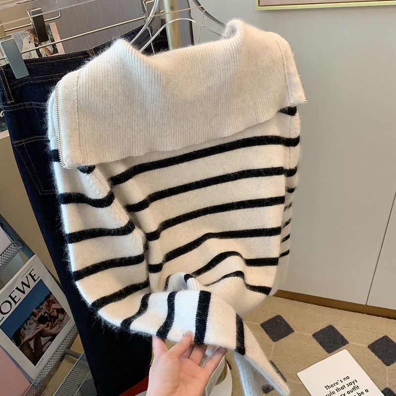 Striped Knit Zipper Patchwork  – Street Fashion Youth recenzja i cena