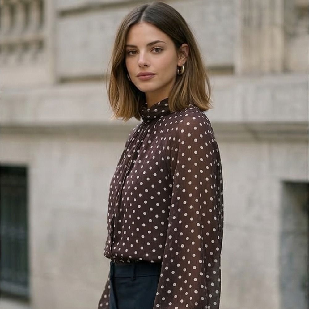Long Sleeve Dots Printed Blous – Street Fashion Necklace recenzja i cena