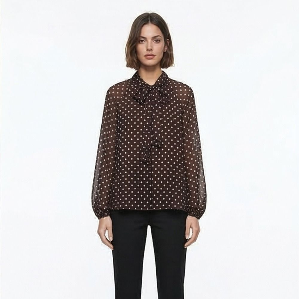Long Sleeve Dots Printed Blous – Street Fashion Necklace recenzja i cena
