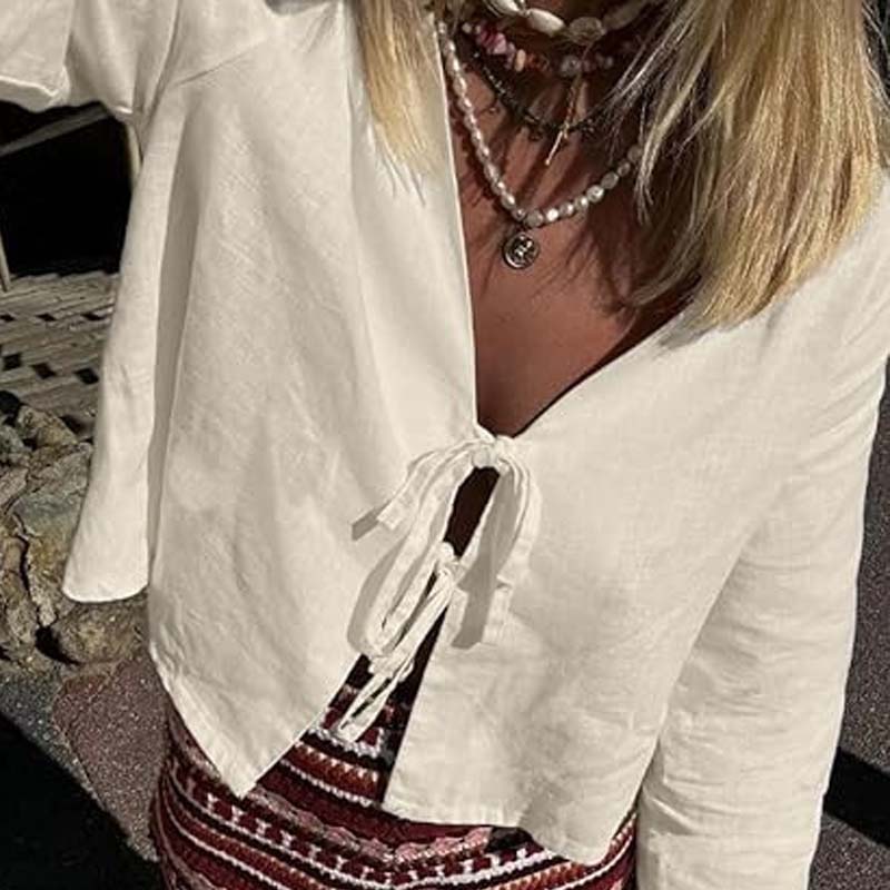 Summer lace up shirt women's e – Street Fashion Necklace recenzja i cena