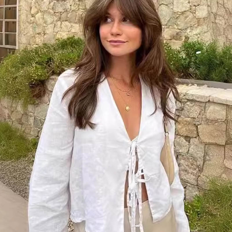 Summer lace up shirt women's e – Street Fashion Necklace recenzja i cena