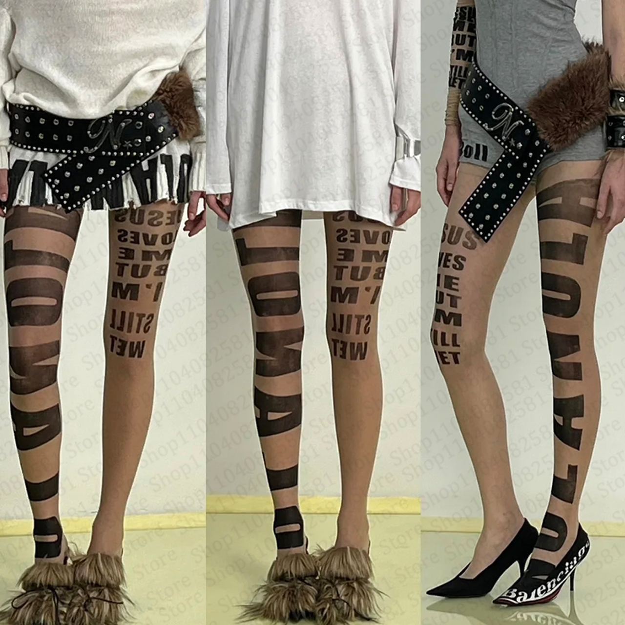 Gothic letter printed pantyhos – Street Fashion Graffiti recenzja i cena
